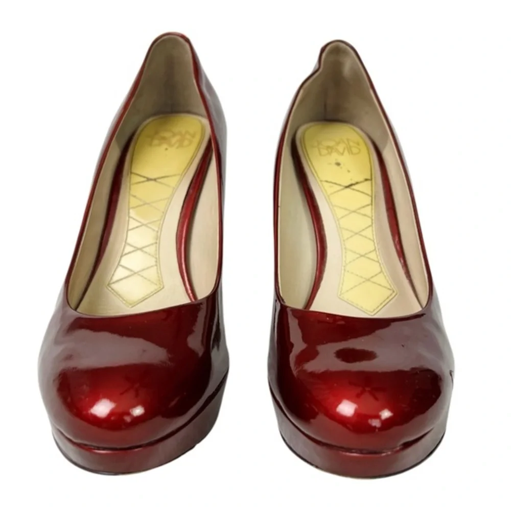 Joan & David Flipp Dark Red‎ Patent Leather Platform Pumps Heels Size 7.5